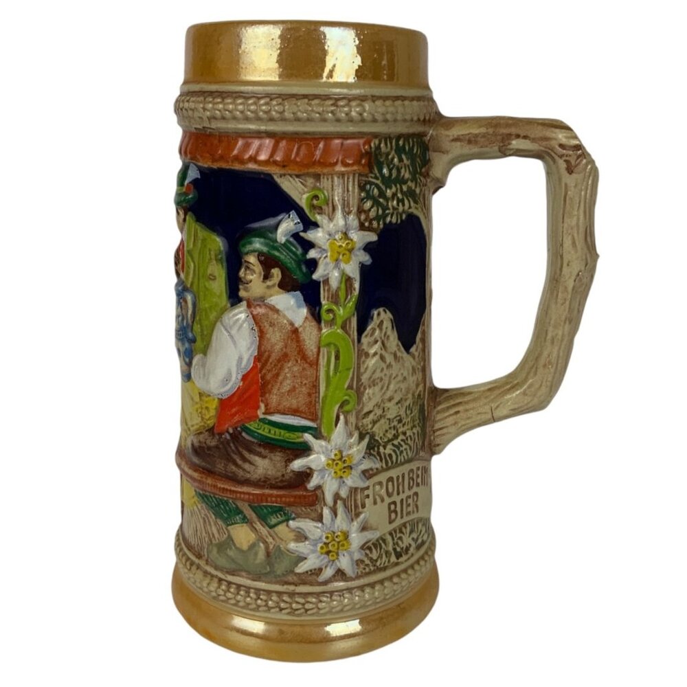 Gerz Original Beer Stein Mug Froh Beim Bier Vintage Hand-Painted West Germany